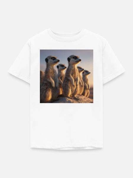 Wachsame Meerkatzen im Abendlicht Erdmännchen - Kinder T-Shirt - Weiß