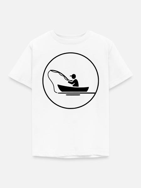 Angler im Boot Silhouette Logo Clean - Kinder T-Shirt - Weiß