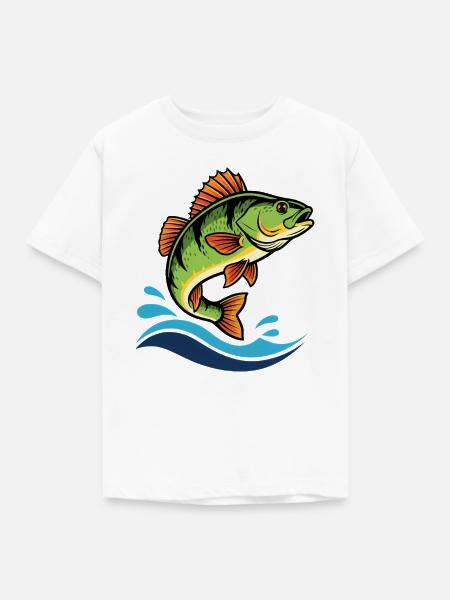 Bunter Flussbarsch Barsch Angeln - Kinder T-Shirt - Weiß