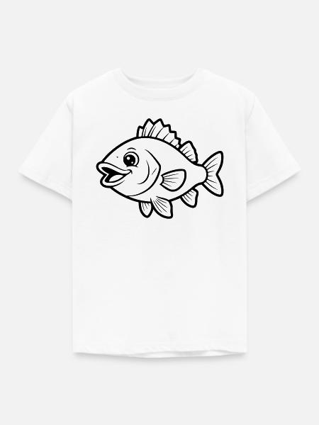 Süßer Barsch Fisch Comic Ausmalen - Kinder T-Shirt - Weiß