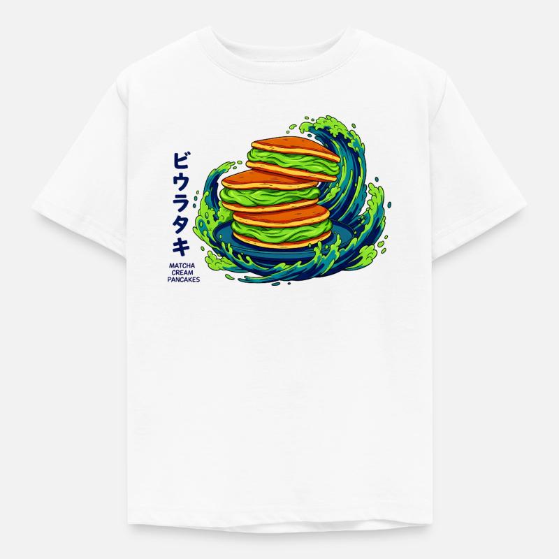 Lebendige Matcha-Pfannkuchen mit Japanese Wave - Kinder T-Shirt - Weiß