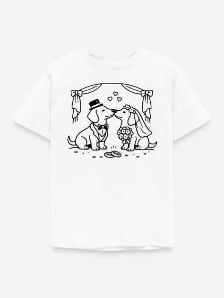 dackel hochzeit line art - Kinder T-Shirt - Weiß