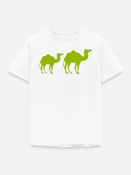 Kamel-Silhouette Duo Neon-Grün - Kinder T-Shirt - Weiß
