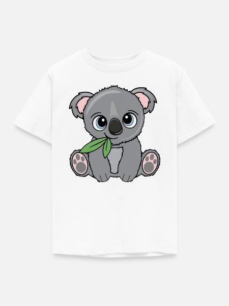 Kleiner Koala mit Blatt - Kinder T-Shirt - Weiß
