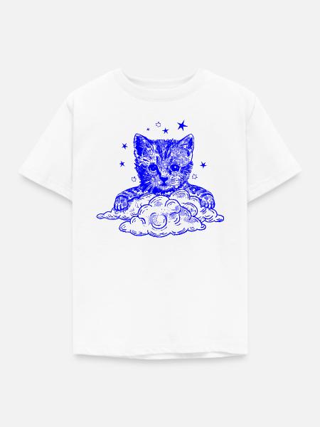 Blauer Katze auf Wolken - Kinder T-Shirt - Weiß