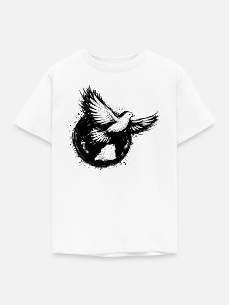 Taube im Globus – Friedenssymbol - Kinder T-Shirt - Weiß