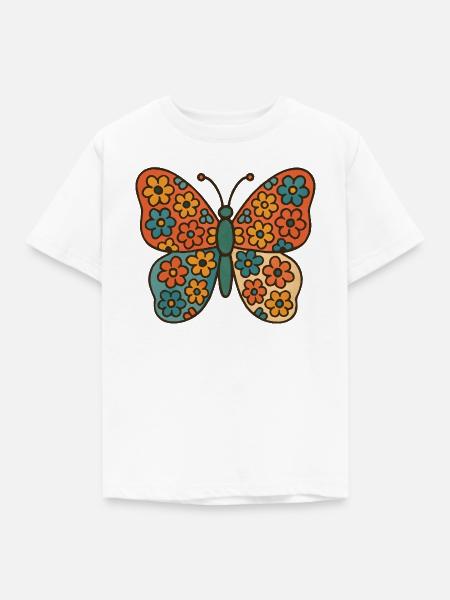 Schmetterling mit Blumenmuster - Kinder T-Shirt - Weiß