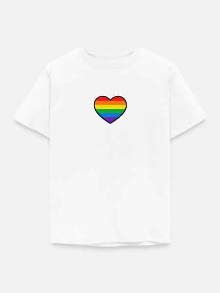 Herz mit Pride-Regenbogenstreifen - Kinder T-Shirt - Weiß