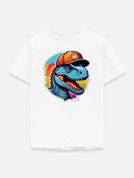 Dinosaurier-Regenbogenkappe - Kinder T-Shirt - Weiß