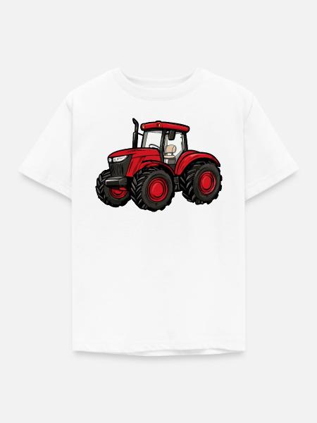 Roter Traktor Cartoon - Kinder T-Shirt - Weiß