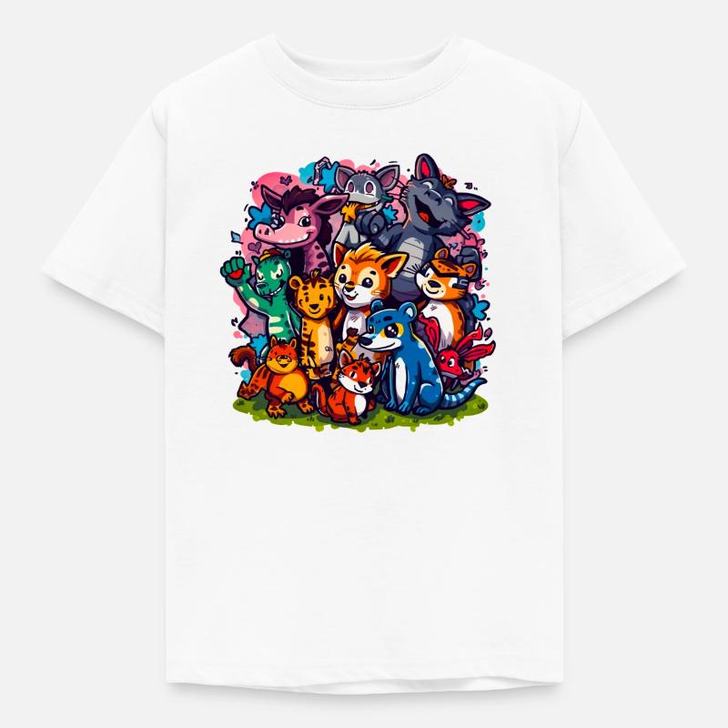 Cartoonfarben der Tiergruppe - Kinder T-Shirt - Weiß