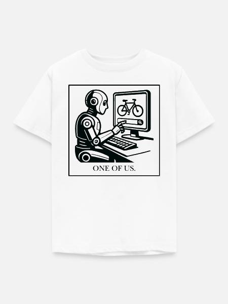 Robotik-Design Fahrrad am Monitor - Kinder T-Shirt - Weiß