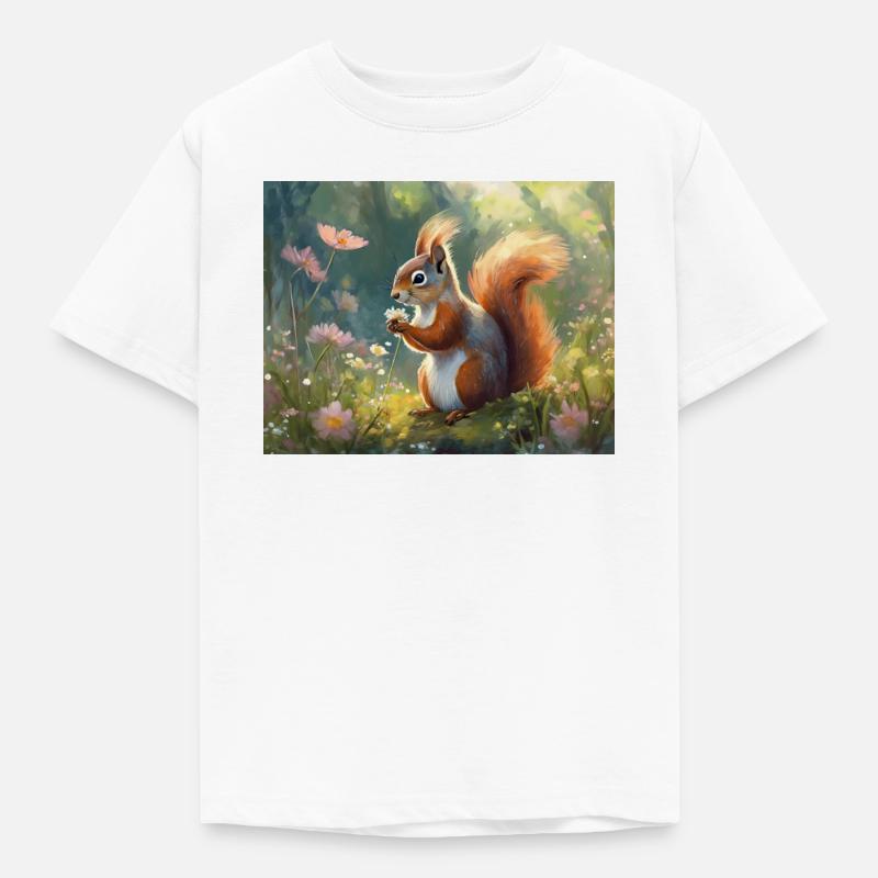 Écureuils dans le jardin fleuri - T-shirt Enfant - blanc