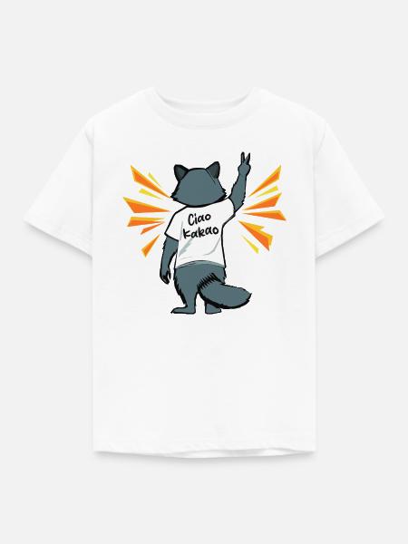 Waschbär Ciao Kakao Lustig - Kinder T-Shirt - Weiß