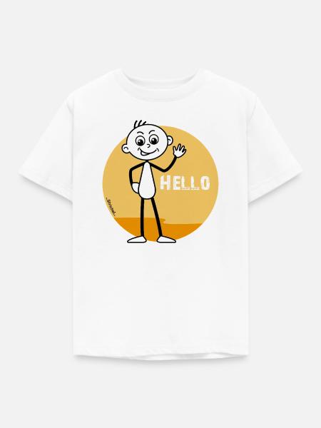 Strichel: „Hello“ „Hallo“ freundliche Begrüßung.👋 - Kinder T-Shirt - Weiß