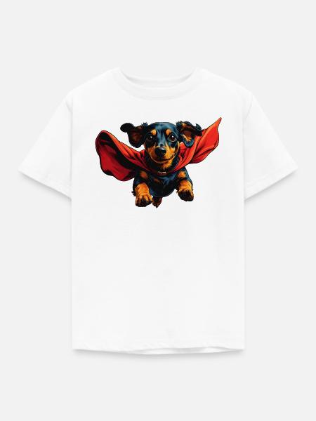 Superhelden-Dackel mit Cape - Kinder T-Shirt - Weiß