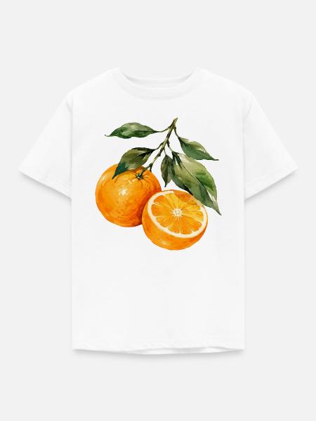 Orangen Aquarell Obstzweig - Kinder T-Shirt - Weiß