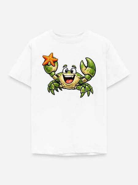 Krebs mit Seestern - Kinder T-Shirt - Weiß