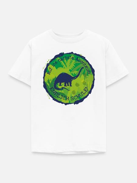 Dino Brachiosaurus Abenteuer Endlich Schule - Kinder T-Shirt - Weiß