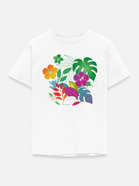 Tropische Blumen und Blätter Design - Kinder T-Shirt - Weiß