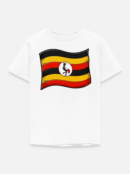 Uganda Flaggenkunst mit Kran - Kinder T-Shirt - Weiß