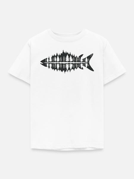 Fischer Natur Fischwald Minimalistisch - Kinder T-Shirt - Weiß