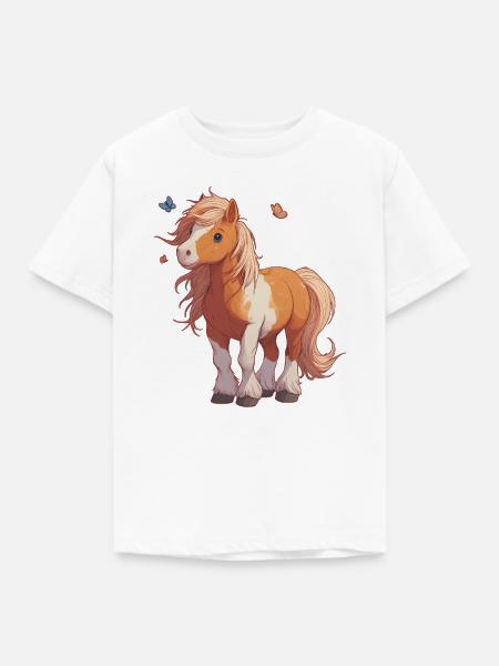 Pony mit Schmetterlingen - Kinder T-Shirt - Weiß