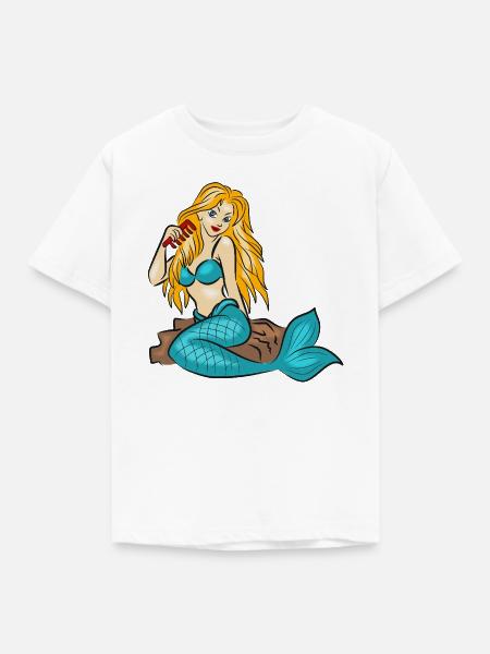 Meerjungfrau auf einem Felsen - Kinder T-Shirt - Weiß