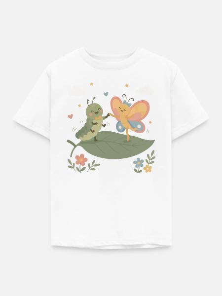 Raupe und Schmetterling tanzen - Kinder T-Shirt - Weiß