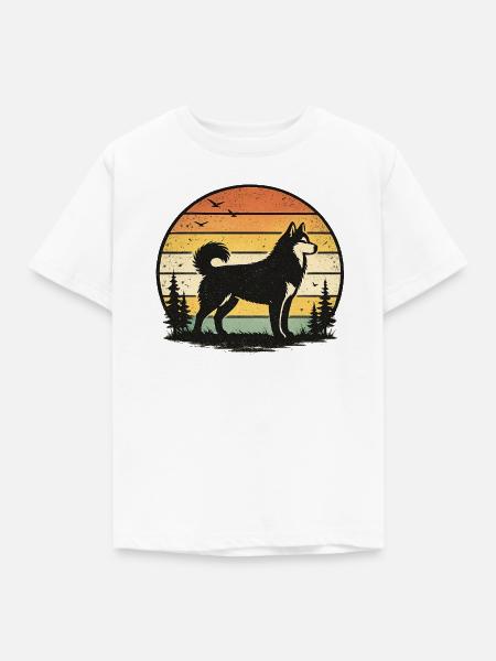 Husky Retro Sonnenuntergang - Kinder T-Shirt - Weiß