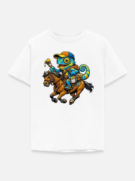 Chamäleon mit Pferd - Kinder T-Shirt - Weiß
