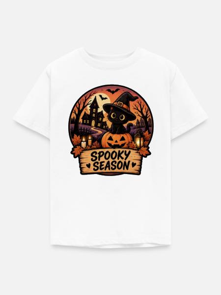 Spuk Katze Kürbiszauber - Kinder T-Shirt - Weiß