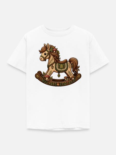 Märchenwald Pony auf Schaukelpferd - Kinder T-Shirt - Weiß
