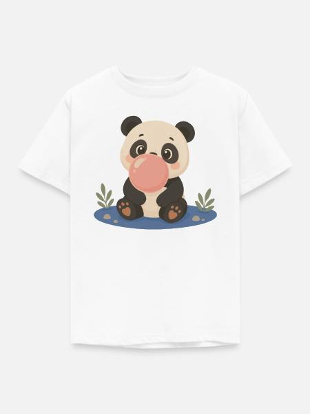 Süßer Panda mit großer Kaugummiblase - Kinder T-Shirt - Weiß