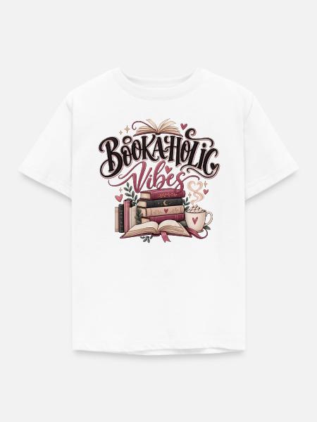 Bookaholic Vibes – Bücher & Kaffee - Kinder T-Shirt - Weiß