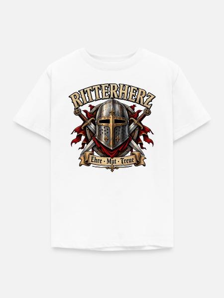 Ritterherz – Mittelalter Ritter mit Schwert & Schi - Kinder T-Shirt - Weiß