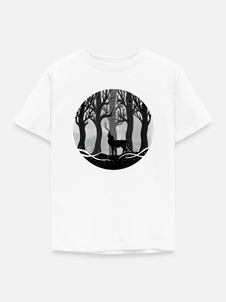 Mondwald Wolf-Silhouette - Kinder T-Shirt - Weiß