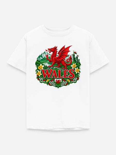 Welsh Dragon Crest Blumenerbe - Kinder T-Shirt - Weiß
