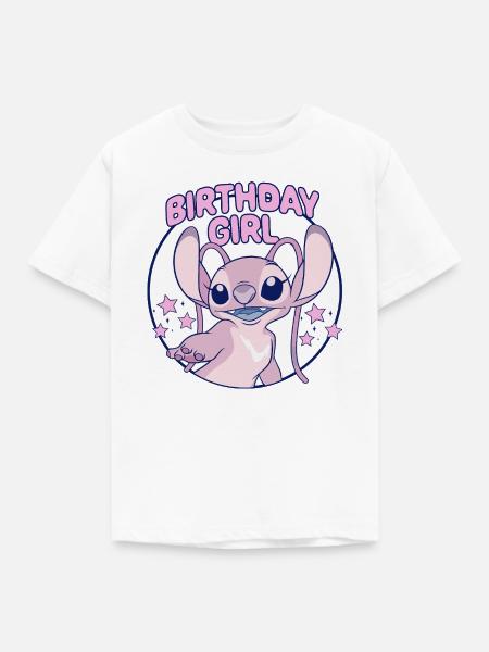 Lilo & Stitch Birthday Girl Mit Angel - Kinder T-Shirt - Weiß