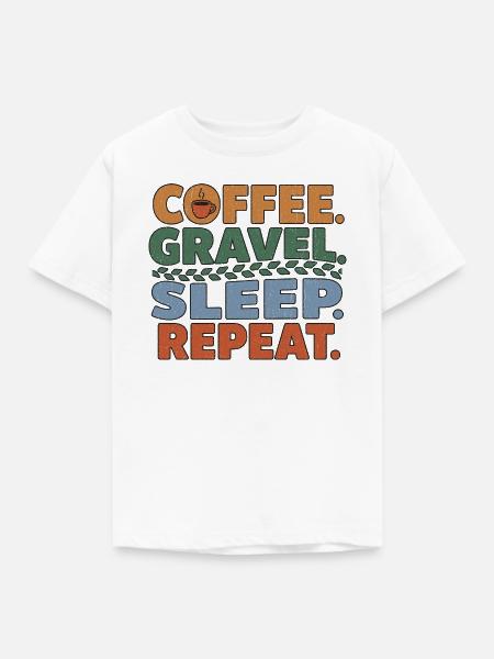 Coffee Gravel Sleep Repeat Ride - Kinder T-Shirt - Weiß