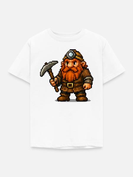Pixel Zwerg mit Spitzhacke - Kinder T-Shirt - Weiß