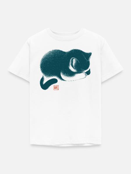 Schlafende Katze Japanischer Holzschnitt Stil - Kinder T-Shirt - Weiß