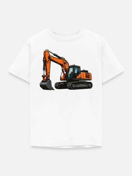 Bagger auf Baustelle - Kinder T-Shirt - Weiß