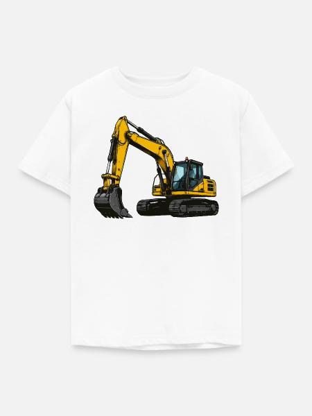 Gelber Bagger im Einsatz - Kinder T-Shirt - Weiß