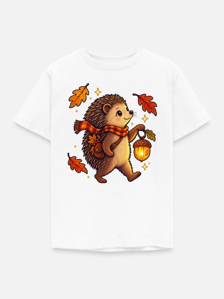 Igel mit Eichellaterne - Kinder T-Shirt - Weiß