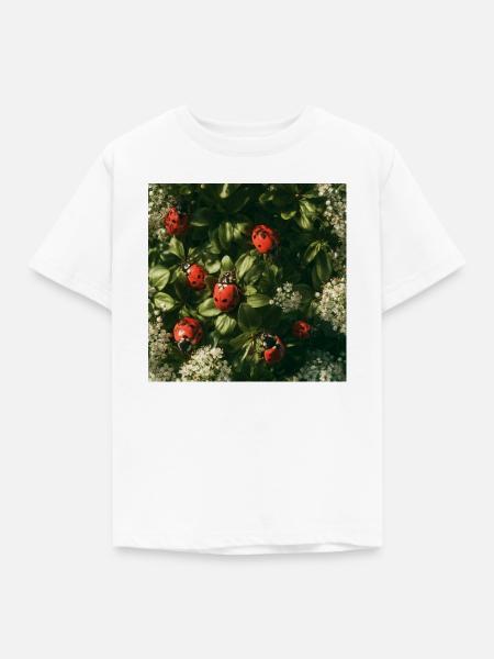 Marienkäfer auf Blütenblättern - Kinder T-Shirt - Weiß