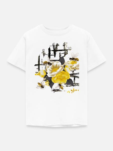 Blüten mit Bienen - Kinder T-Shirt - Weiß