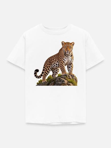 Leopard Realistisch auf Felsen - Kinder T-Shirt - Weiß