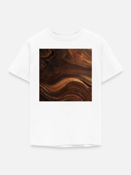 Dunkles Walnussholz mit fließenden Adern - Kinder T-Shirt - Weiß
