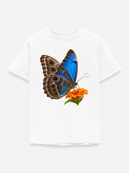 Schmetterling Blauer Morpho - Kinder T-Shirt - Weiß